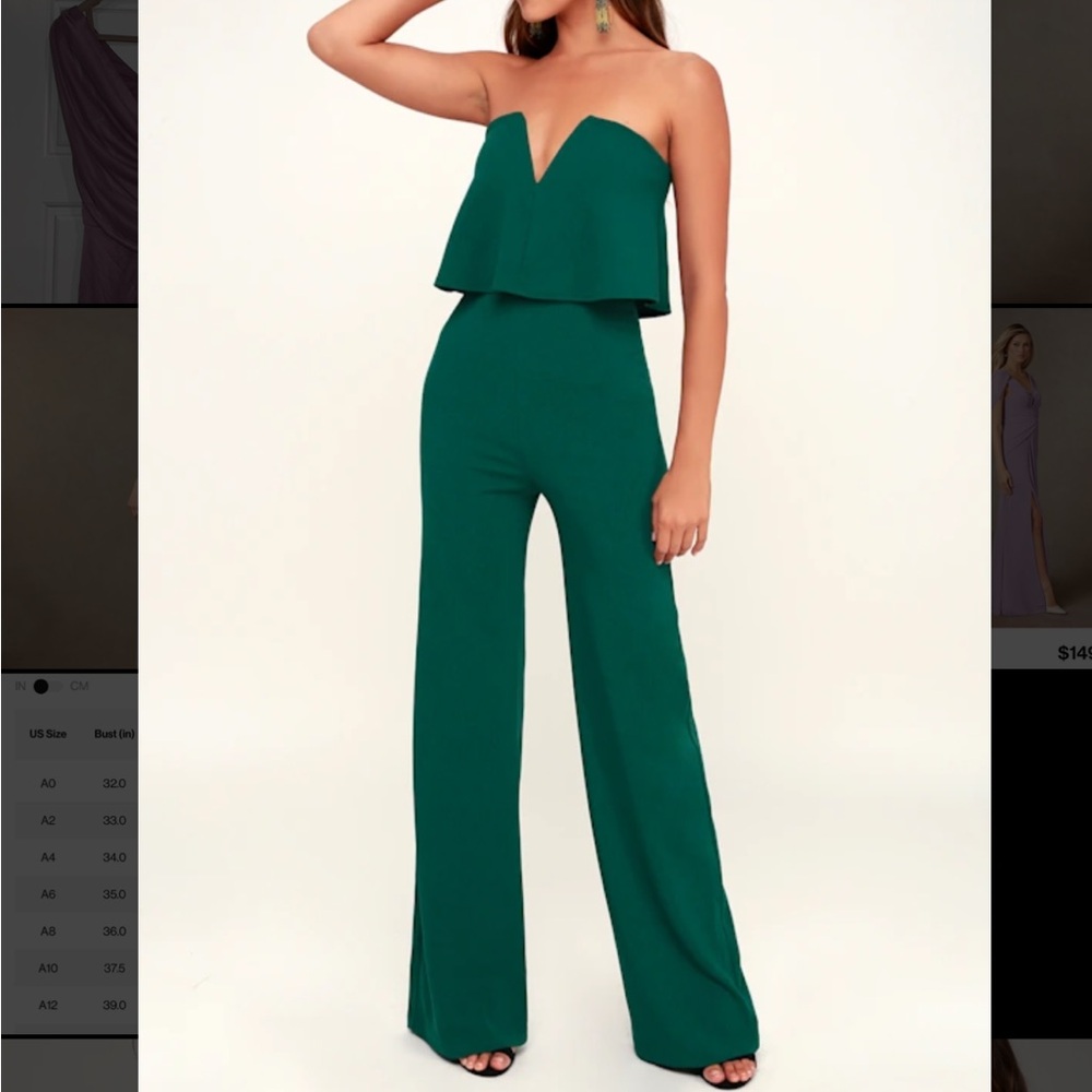 Lulu's Strapless Emerald Jumpsuit